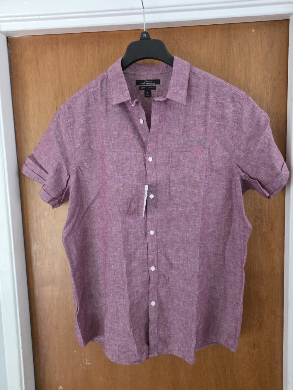 Men's Vintage Marc Anthony Button Up Shirt XL Linenl Cotton Slim Fit Burgundy